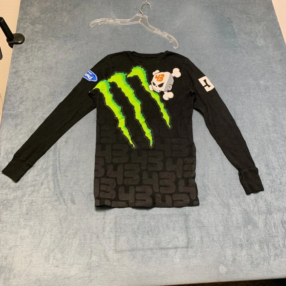DC Shoes Monster Energy Shirt Small Black Long Sleeve Graphic Print Thermal Knit